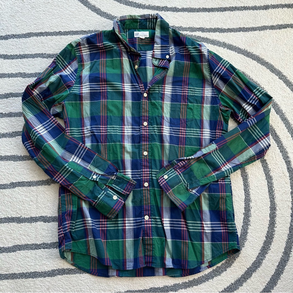 GAP Green and Blue Plaid Button Down Shirt Medium